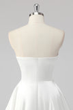 Simple White A-Line Strapless Little White Graduation Dress