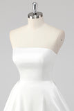 Simple White A-Line Strapless Little White Graduation Dress