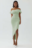 White Off the Shoulder Sheath Matte Satin Asymmetrical Graduation Dress