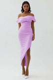 White Off the Shoulder Sheath Matte Satin Asymmetrical Graduation Dress