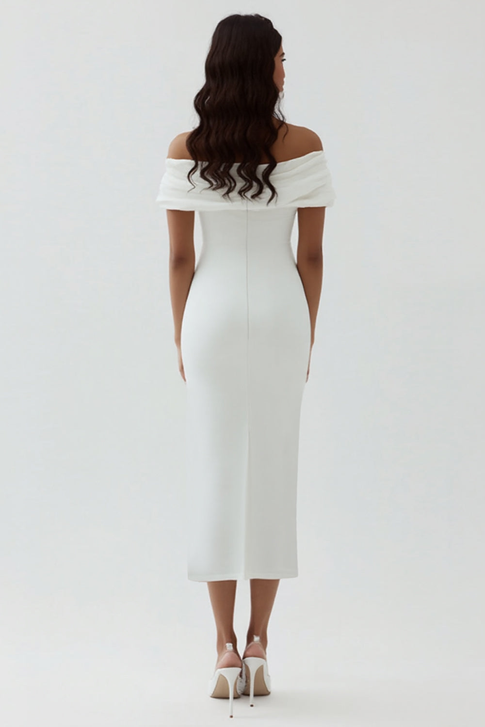 White Off the Shoulder Sheath Matte Satin Asymmetrical Graduation Dress