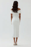 White Off the Shoulder Sheath Matte Satin Asymmetrical Graduation Dress