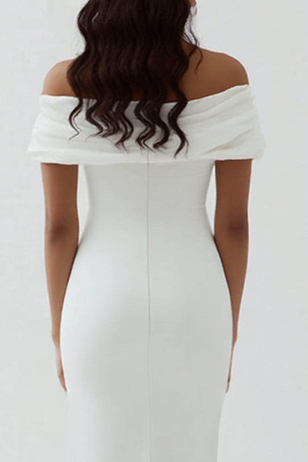 White Off the Shoulder Sheath Matte Satin Asymmetrical Graduation Dress
