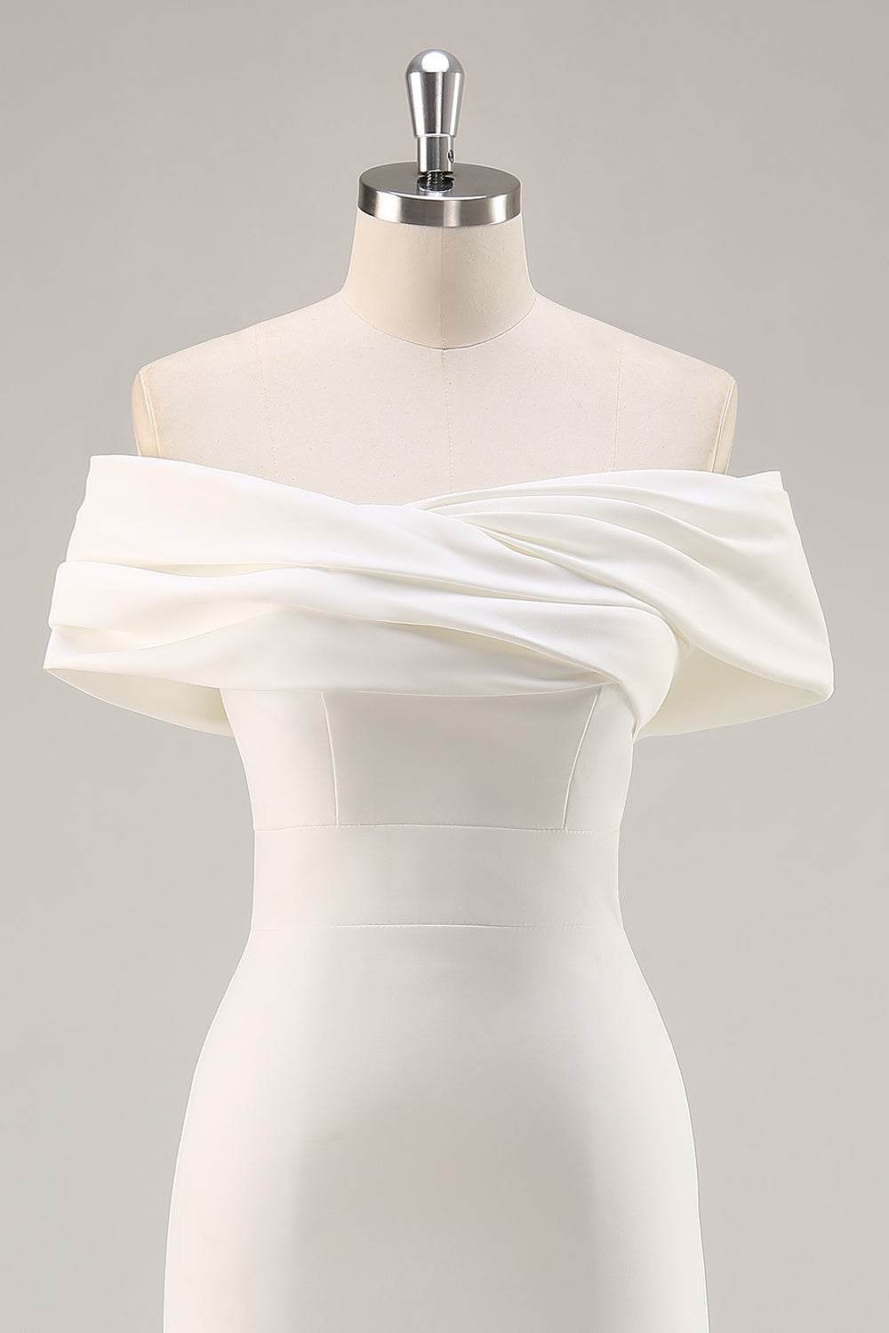 White Off the Shoulder Sheath Matte Satin Asymmetrical Graduation Dress