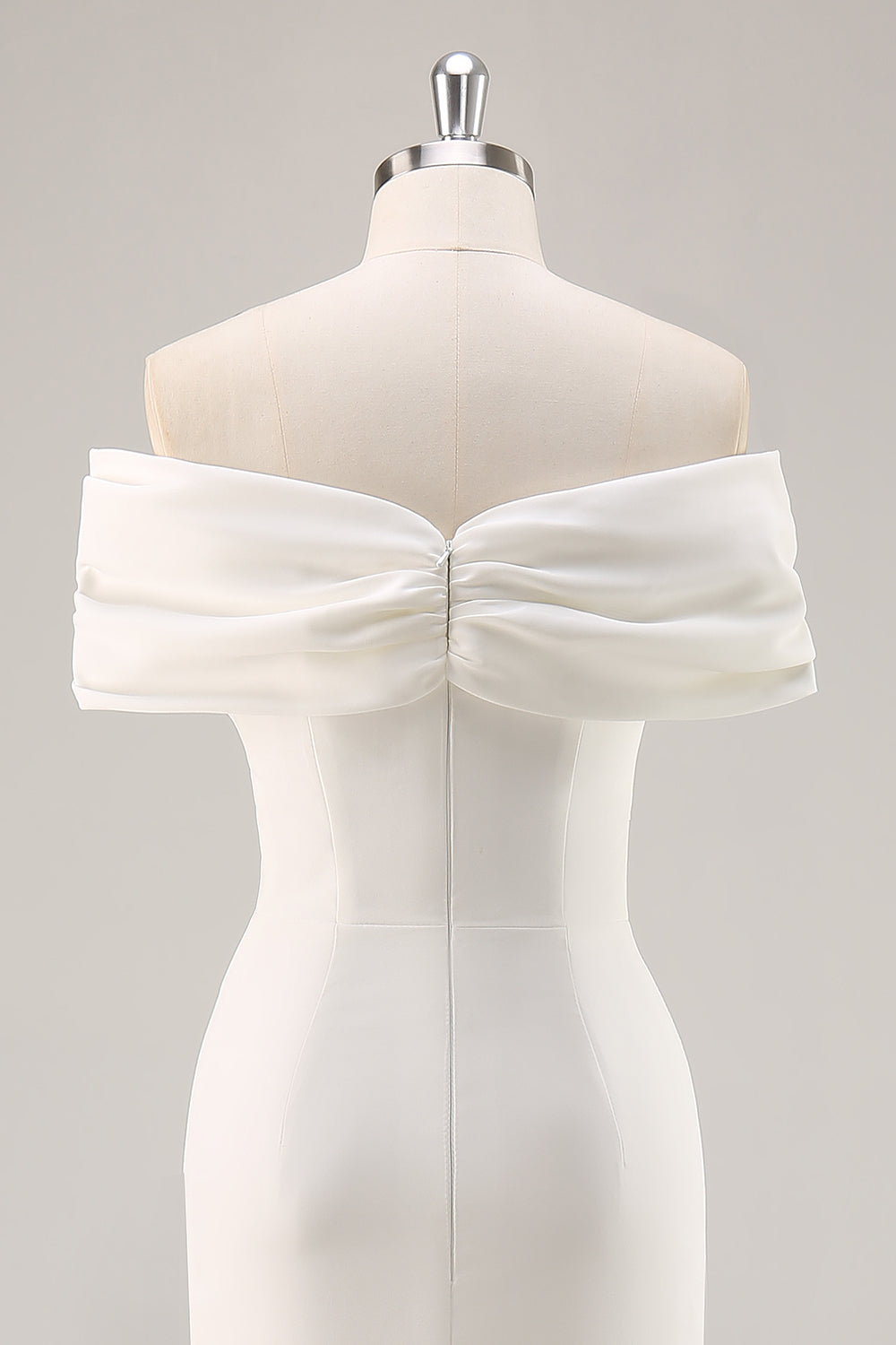 White Off the Shoulder Sheath Matte Satin Asymmetrical Graduation Dress