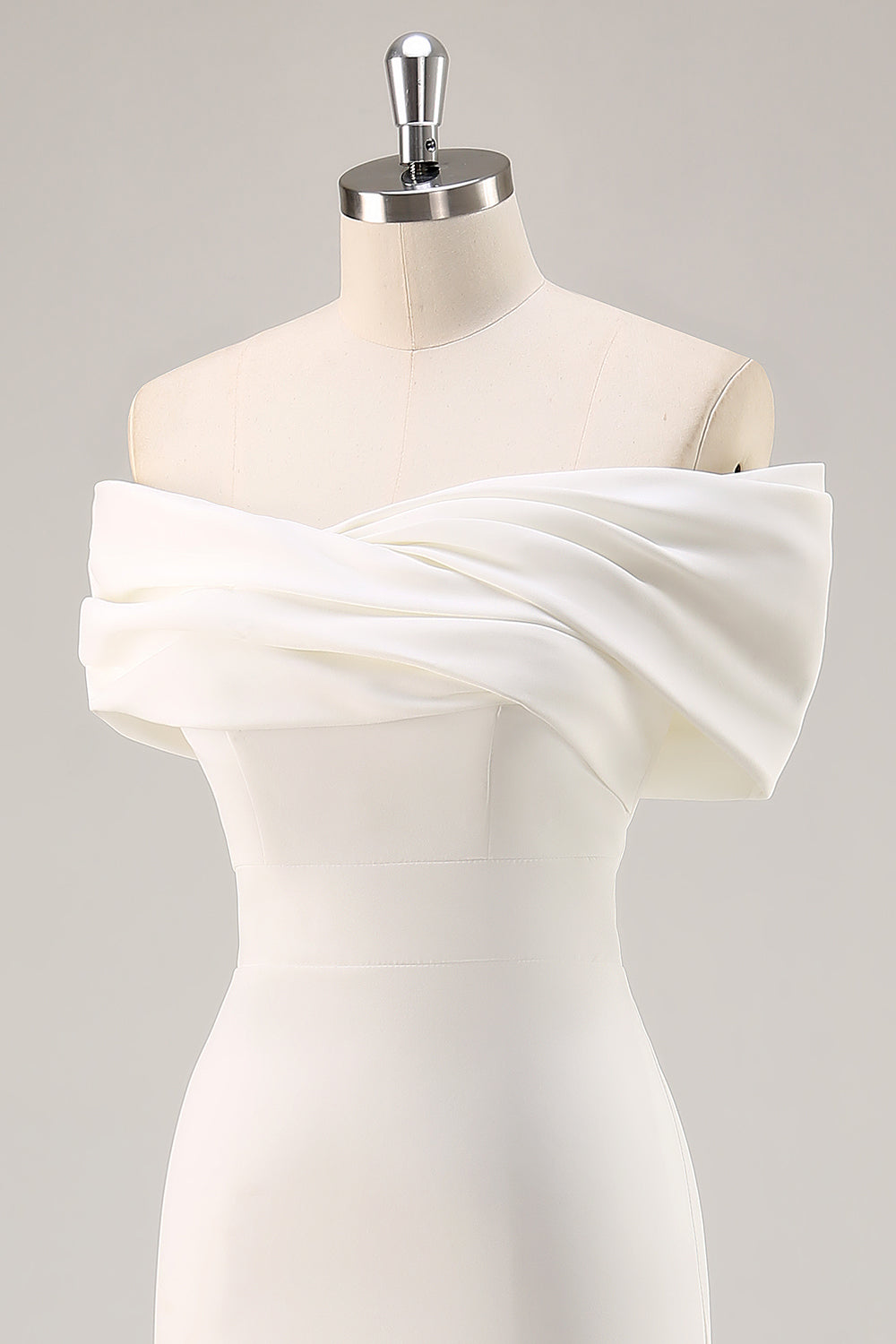 White Off the Shoulder Sheath Matte Satin Asymmetrical Graduation Dress