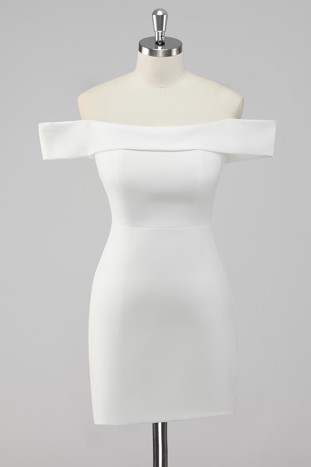 Satin White Off the Shoulder Sheath Short Graduation Dress