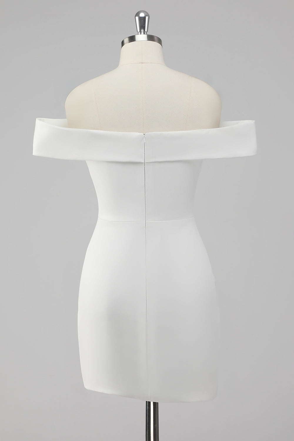 Satin White Off the Shoulder Sheath Short Graduation Dress