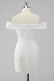 Satin White Off the Shoulder Sheath Short Graduation Dress