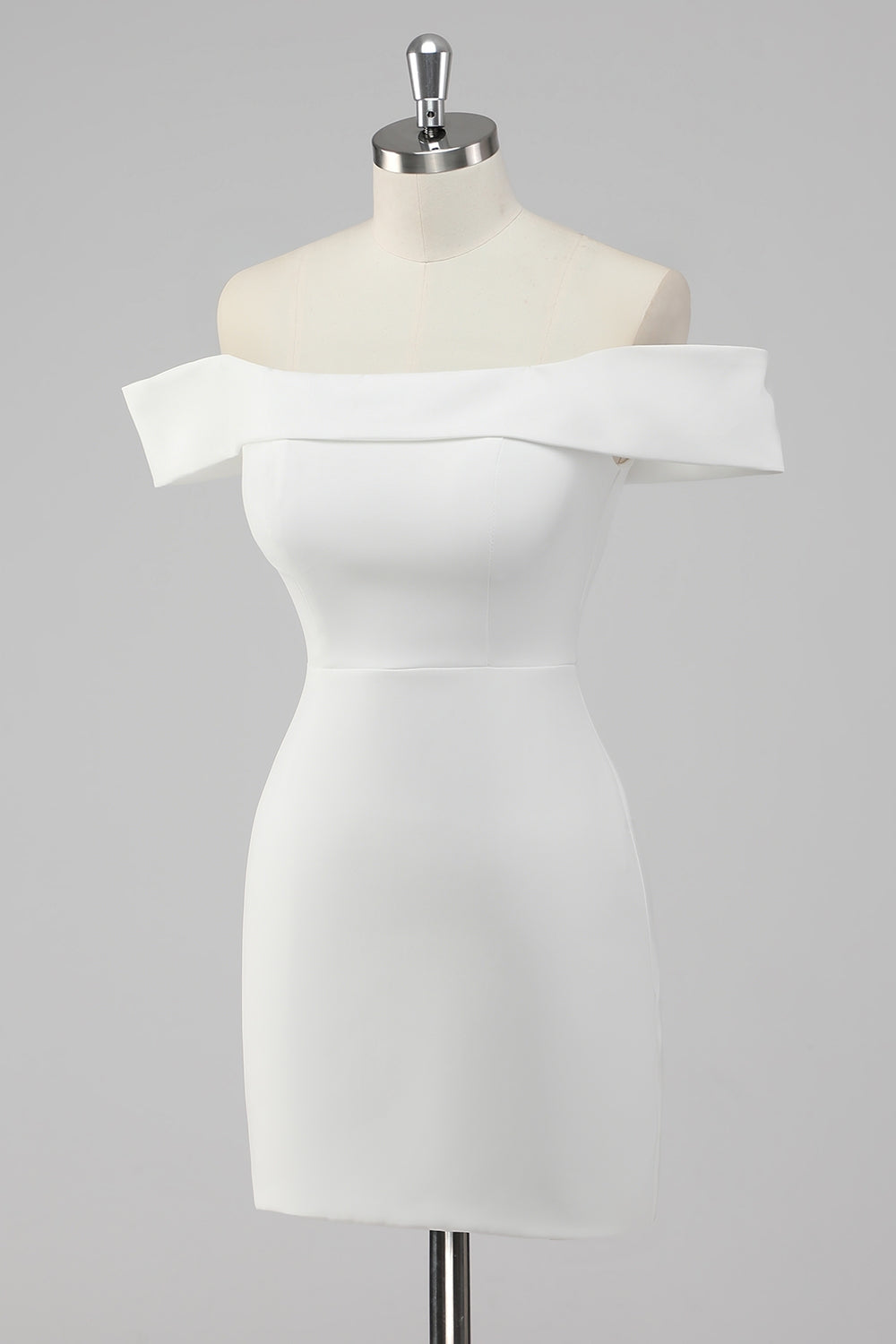 Satin White Off the Shoulder Sheath Short Graduation Dress