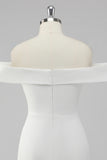 Satin White Off the Shoulder Sheath Short Graduation Dress