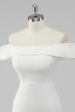 Satin White Off the Shoulder Sheath Short Graduation Dress
