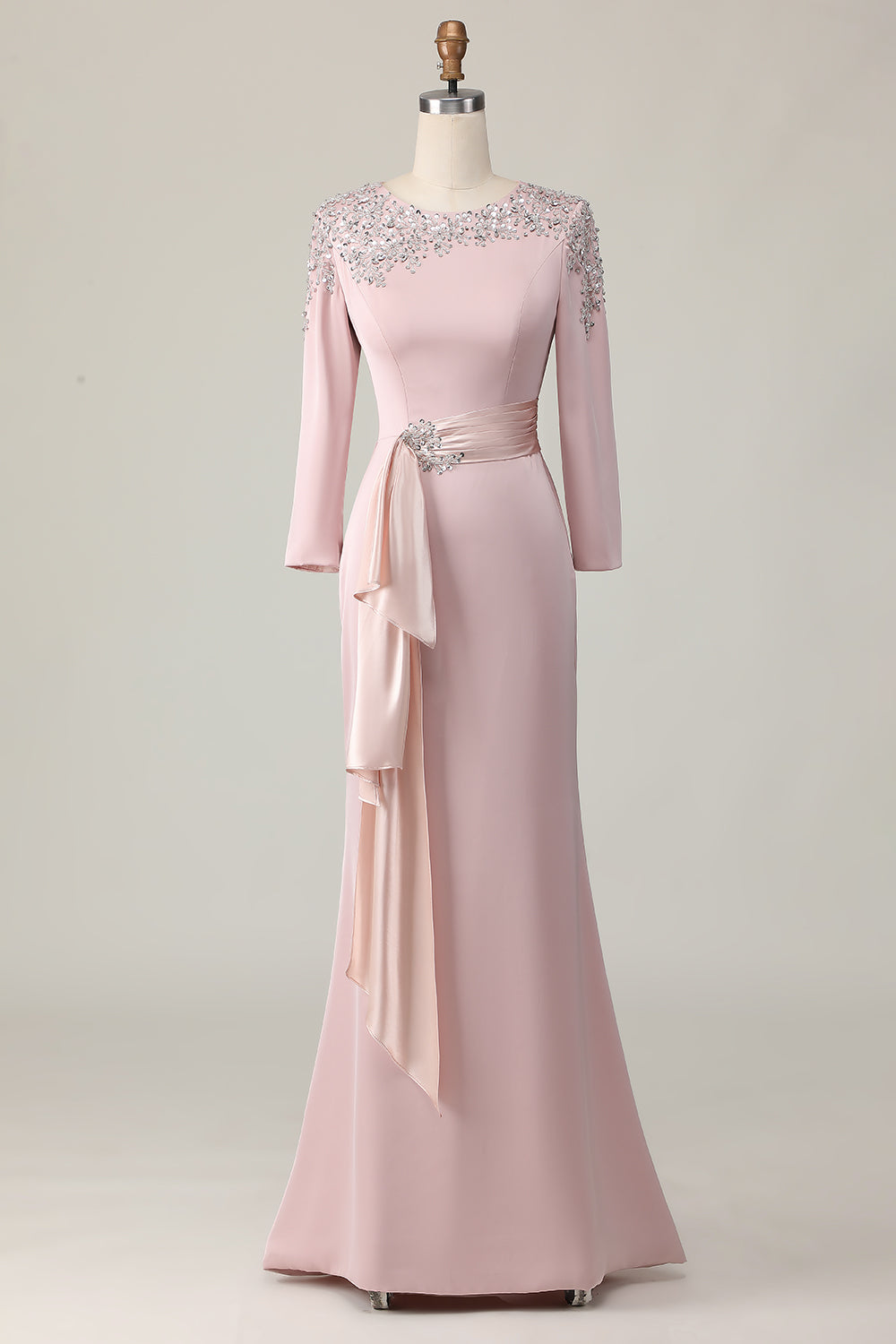 Blush Long Sleeves Sheath Mother Of The Bride Dress with Sequins