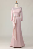 Blush Long Sleeves Sheath Mother Of The Bride Dress with Sequins