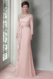Blush Long Sleeves Sheath Mother Of The Bride Dress with Sequins