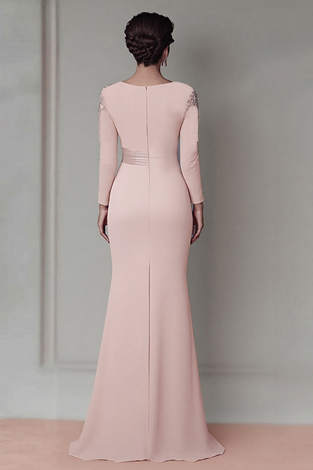 Blush Long Sleeves Sheath Mother Of The Bride Dress with Sequins