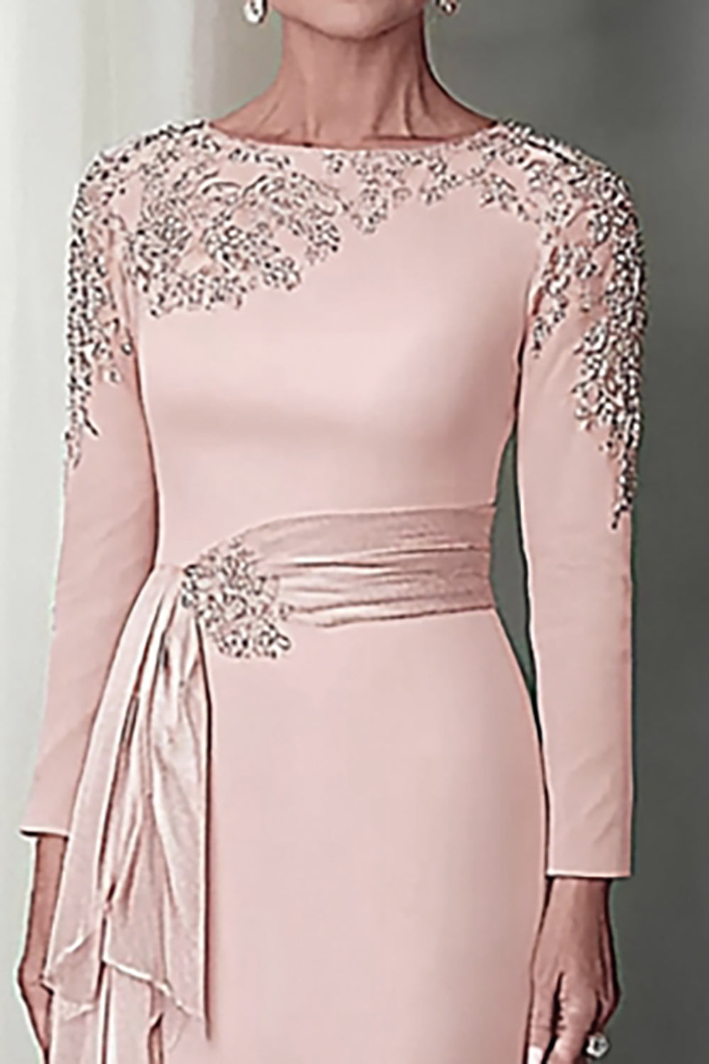 Blush Long Sleeves Sheath Mother Of The Bride Dress with Sequins