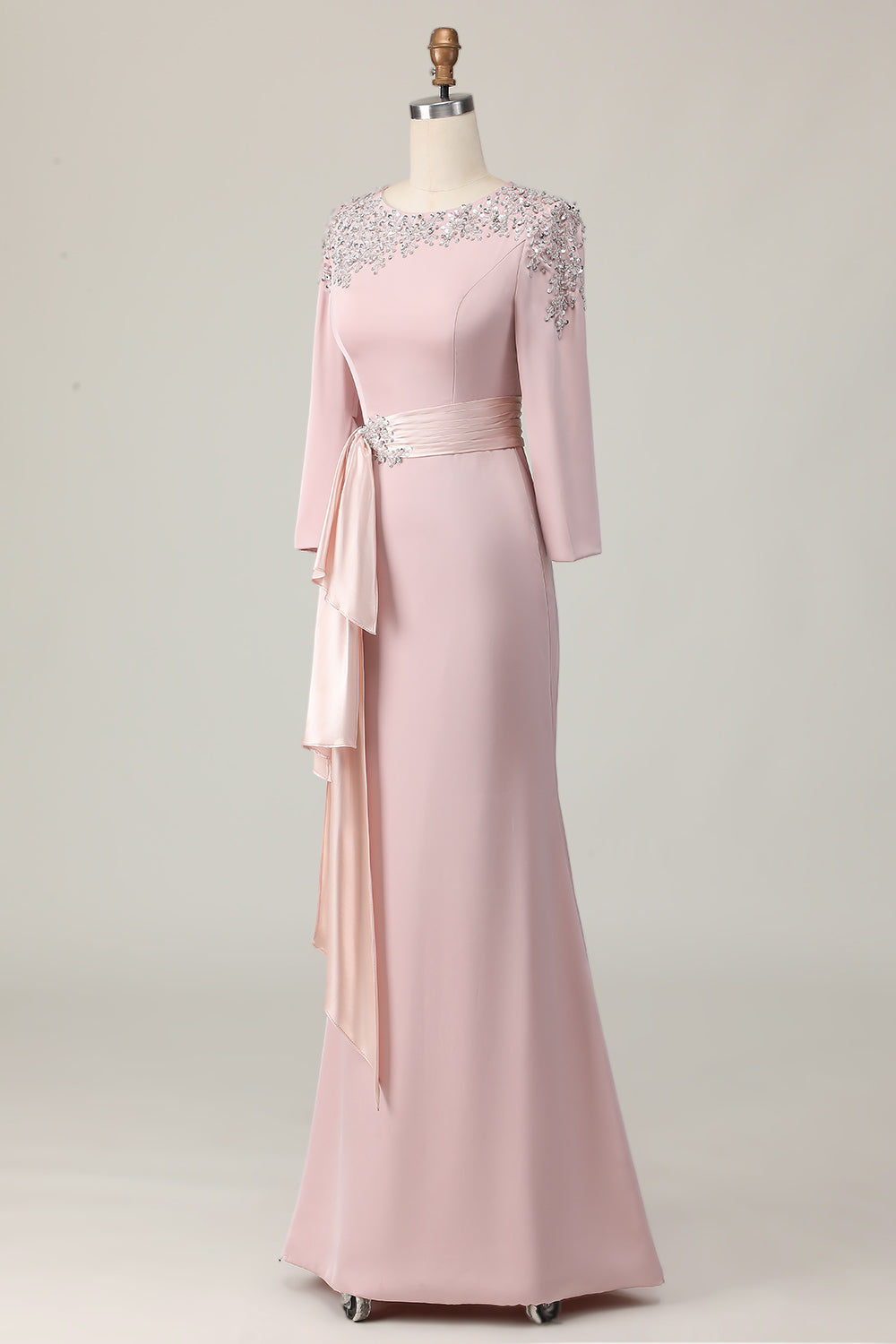 Blush Long Sleeves Sheath Mother Of The Bride Dress with Sequins