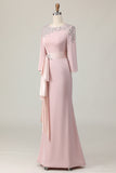 Blush Long Sleeves Sheath Mother Of The Bride Dress with Sequins