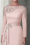 Blush Long Sleeves Sheath Mother Of The Bride Dress with Sequins