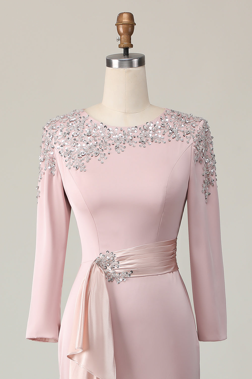 Blush Long Sleeves Sheath Mother Of The Bride Dress with Sequins