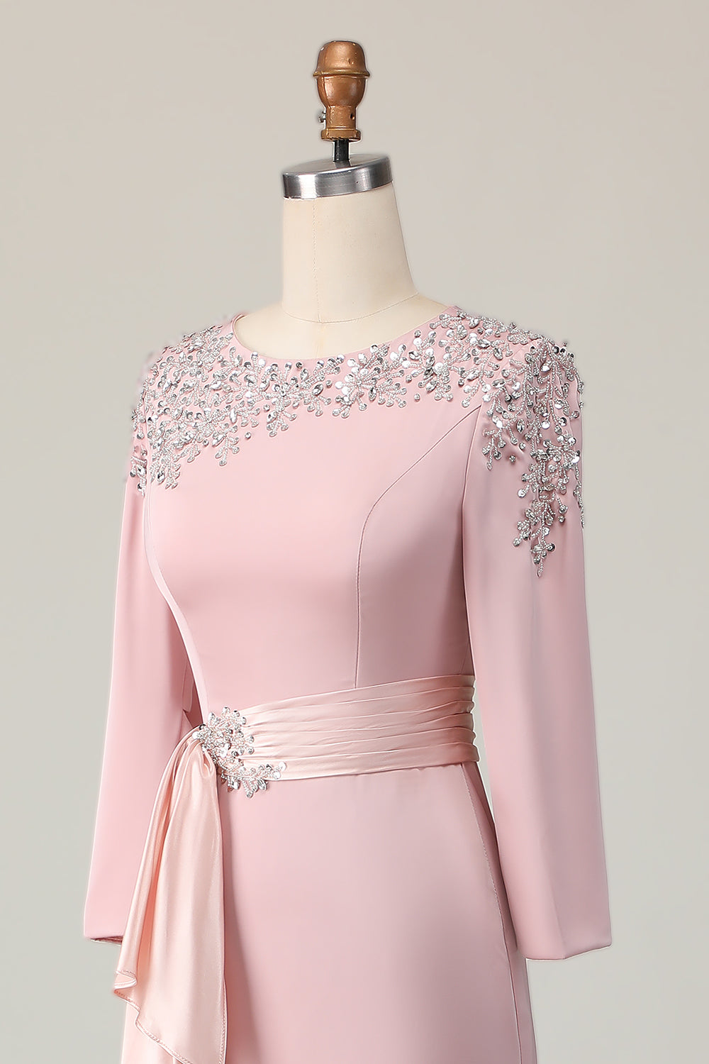 Blush Long Sleeves Sheath Mother Of The Bride Dress with Sequins