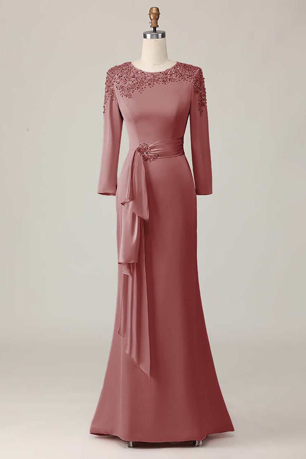 Blush Long Sleeves Sheath Mother Of The Bride Dress with Sequins