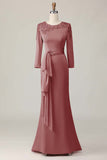 Blush Long Sleeves Sheath Mother Of The Bride Dress with Sequins
