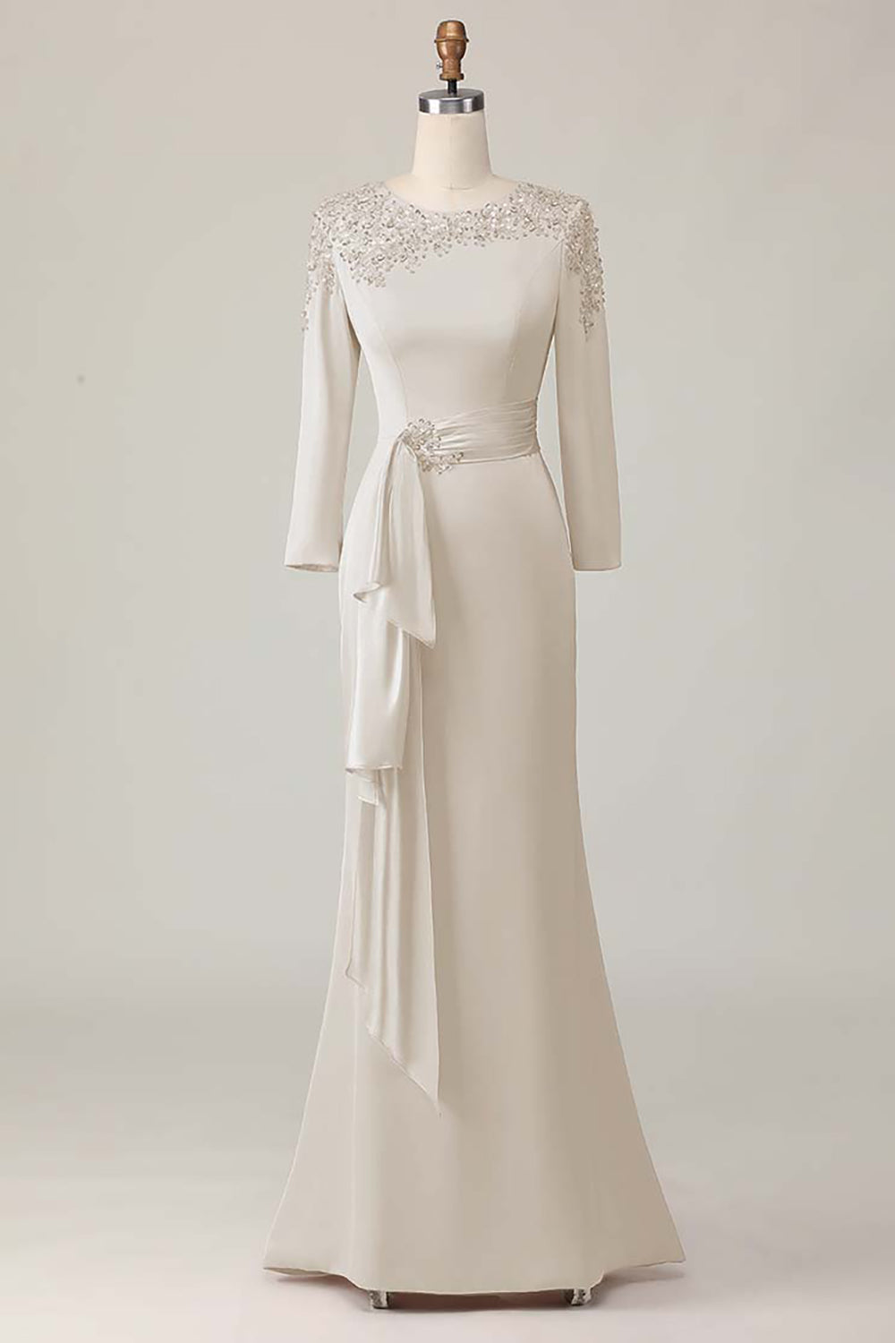 Blush Long Sleeves Sheath Mother Of The Bride Dress with Sequins