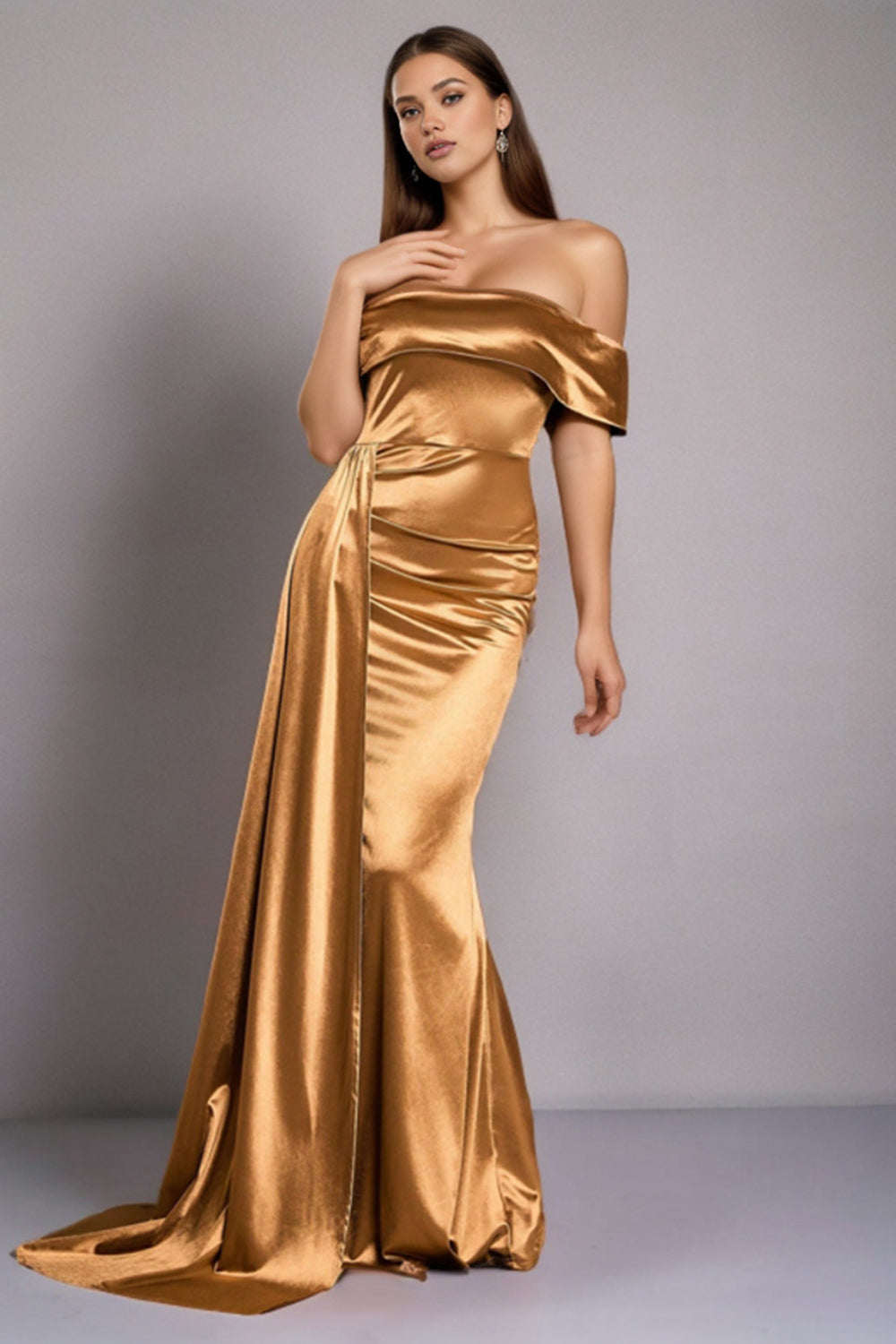 Satin Black Off The Shoulder Mermaid Formal Dress