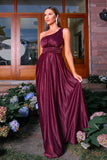 Sparkly Burgundy One Shoulder A Line Ruched Prom Dress