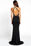 Mermaid Halter Black Tie Dress With Slit