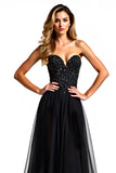 A Line Strapless Sequin Black Tie Dress