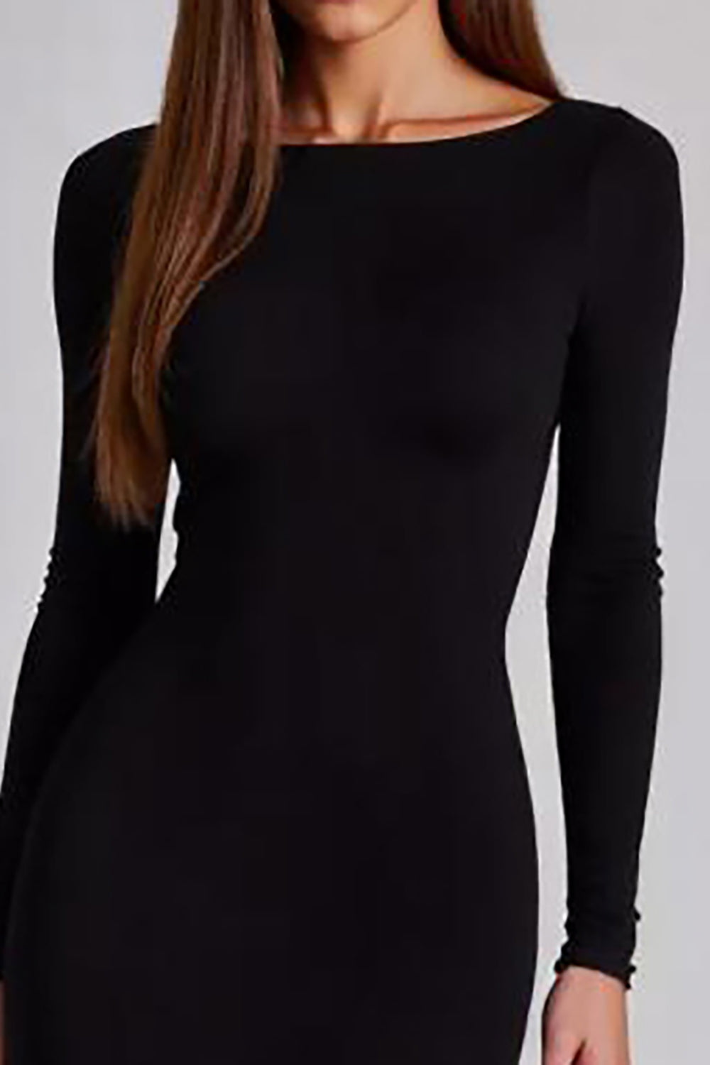 Black Jersey Long Sleeves Sheath Formal Dress with Slit