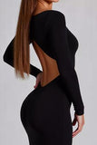 Black Jersey Long Sleeves Sheath Formal Dress with Slit