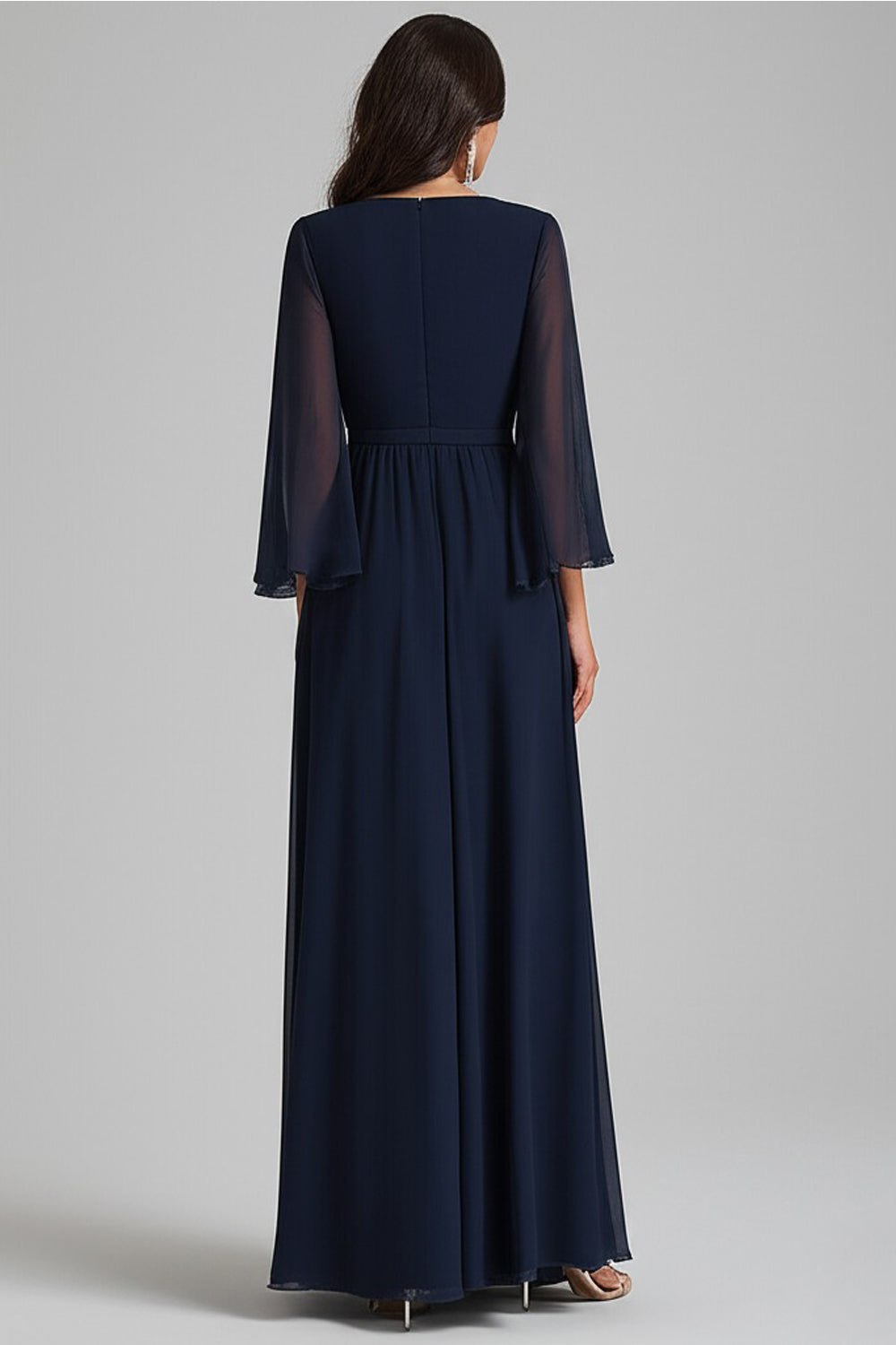 A Line Navy V-Neck Chiffon Formal Dress