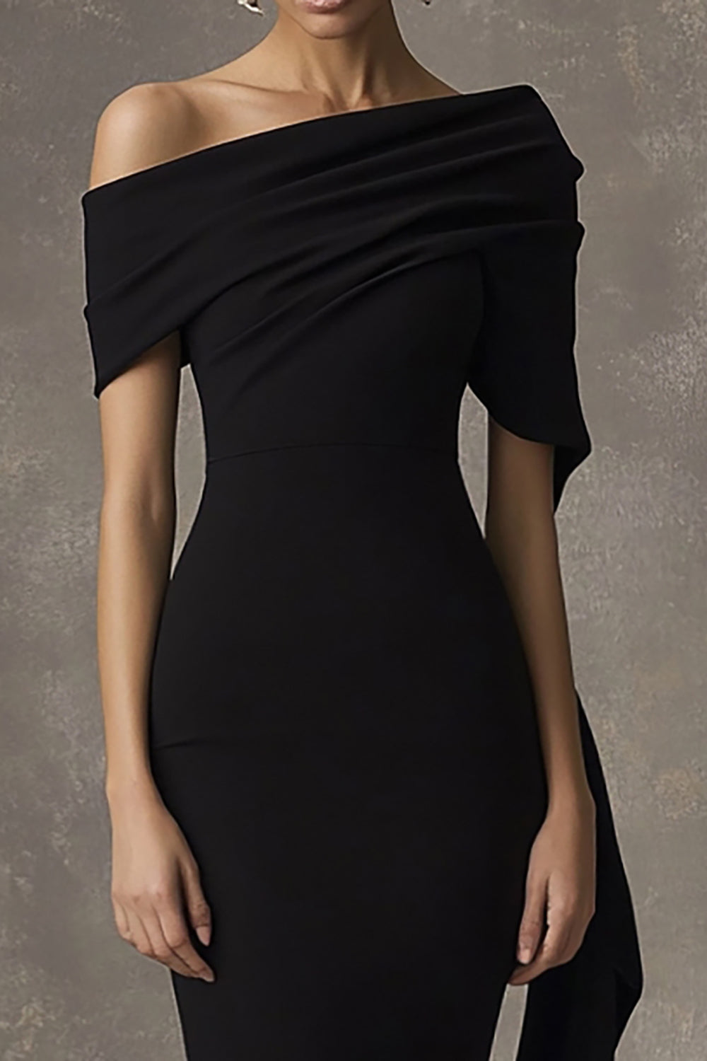 Sheath Off the Shoulder Ruched Black Tie Dress