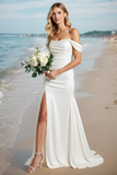White Mermaid One Shoulder Wedding Dress with Slit