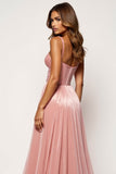 Glitter Fabric Blush Pink A Line Strapless Prom Dress with Slit