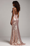 Dusty Rose Sheath Spaghetti Straps Sequins Prom Dress