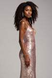 Dusty Rose Sheath Spaghetti Straps Sequins Prom Dress