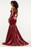 Burgundy Mermaid V-Neck Corset Velvet Prom Dress