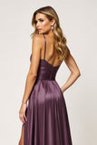 Purple A Line Spaghetti Straps Cut Out Satin Prom Dress