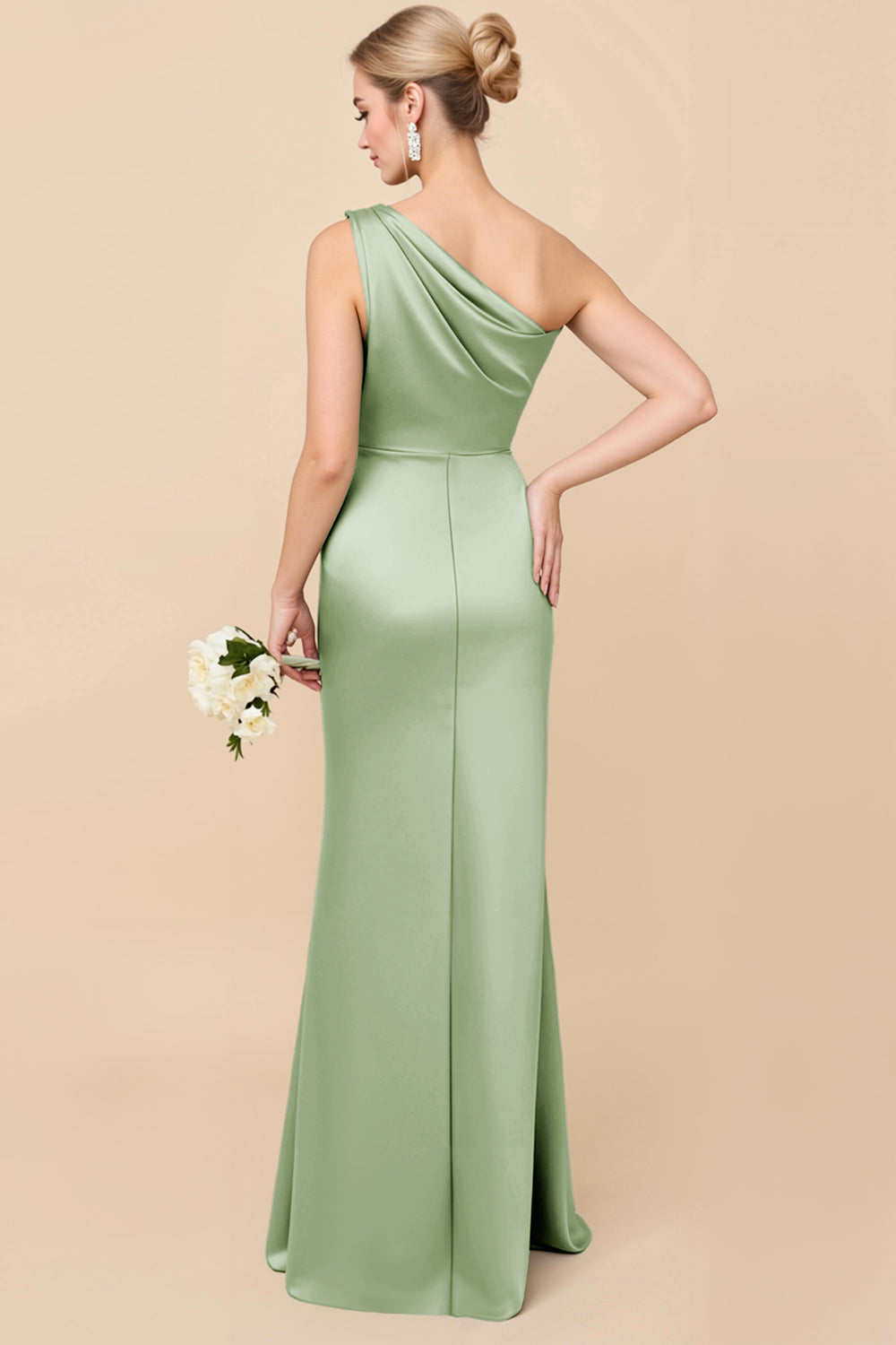 Dusty Blue One Shoulder Sheath Ruched Bridesmaid Dress