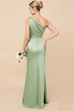 Dusty Blue One Shoulder Sheath Ruched Bridesmaid Dress