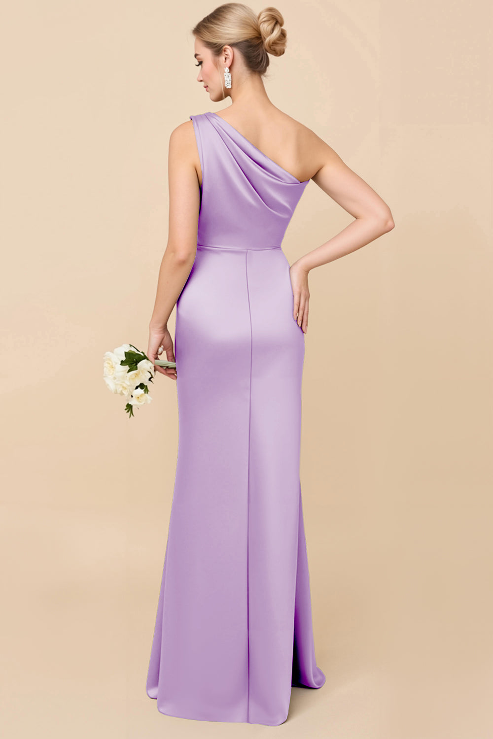 Dusty Blue One Shoulder Sheath Ruched Bridesmaid Dress