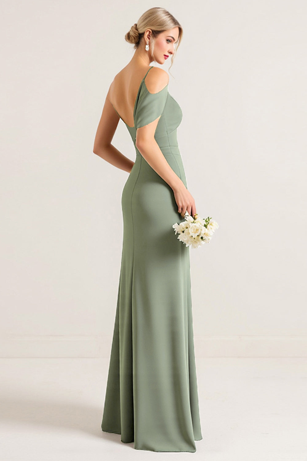 Olive One Shoulder Ruched Chiffon Sheath Bridesmaid Dress