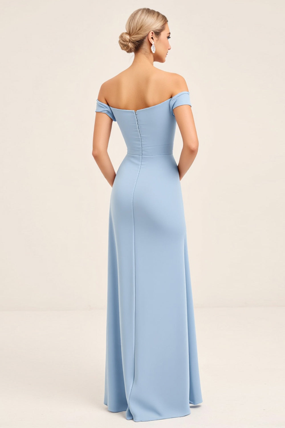 Blush Pink Ruched Off the Shoulder Sheath Bridesmaid Dress