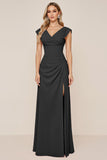 Dark Green Chiffon Cowl Neck Long Bridesmaid Dress with Slit