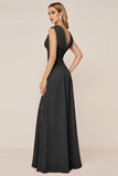 Dark Green Chiffon Cowl Neck Long Bridesmaid Dress with Slit